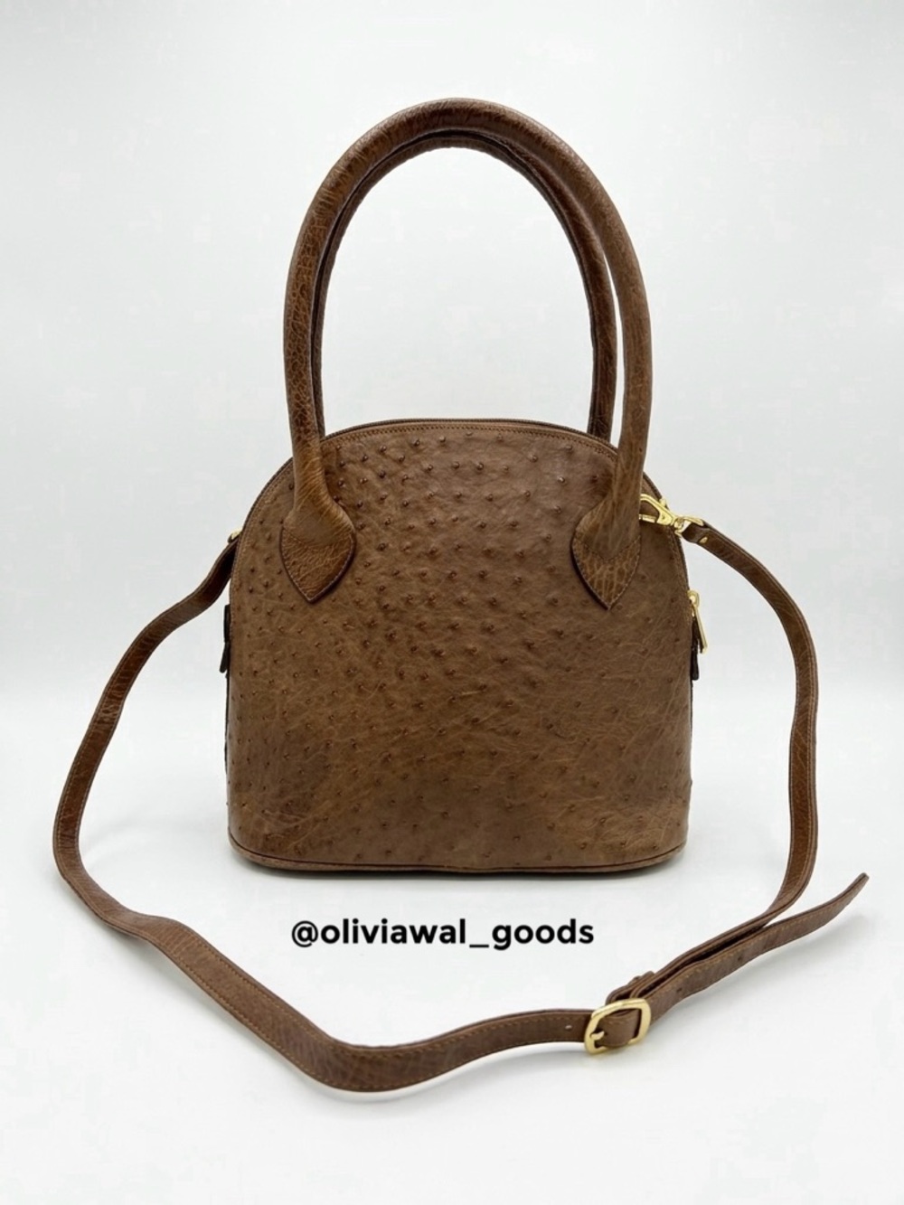 Real Genuine Ostrich Leather Dome Satchel Handbag